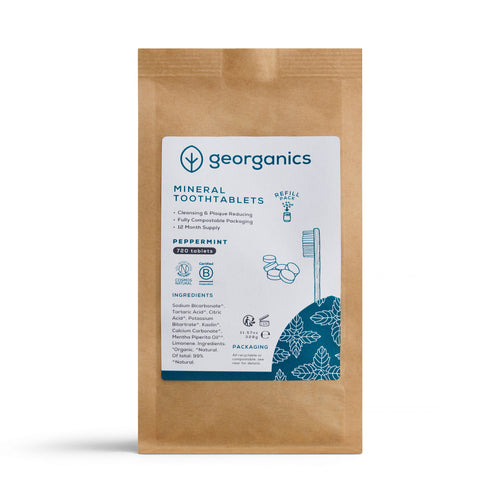 Georganics Burnos skalavimo tablečių papildymas su pipirmėte - be fluoro - 720 tablečių