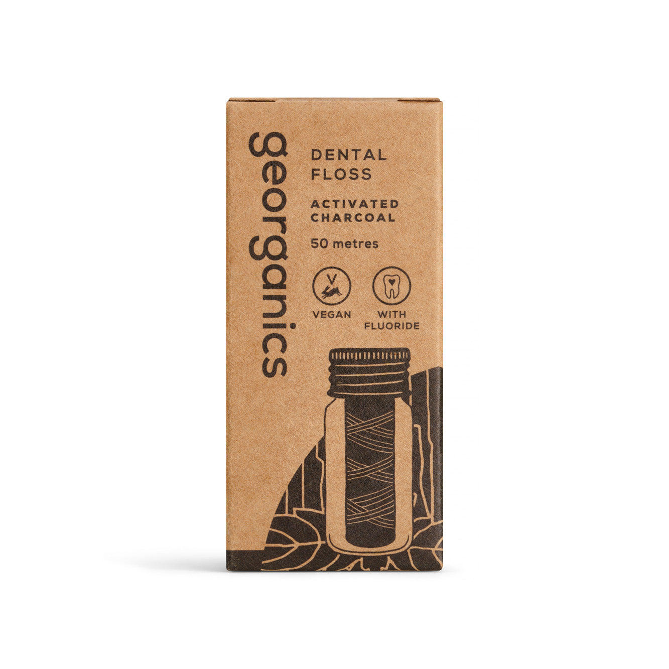 Georganics dantų siūlas su fluoru ir aktyvuota anglimi 50 m (stiklinėje pakuotėje)