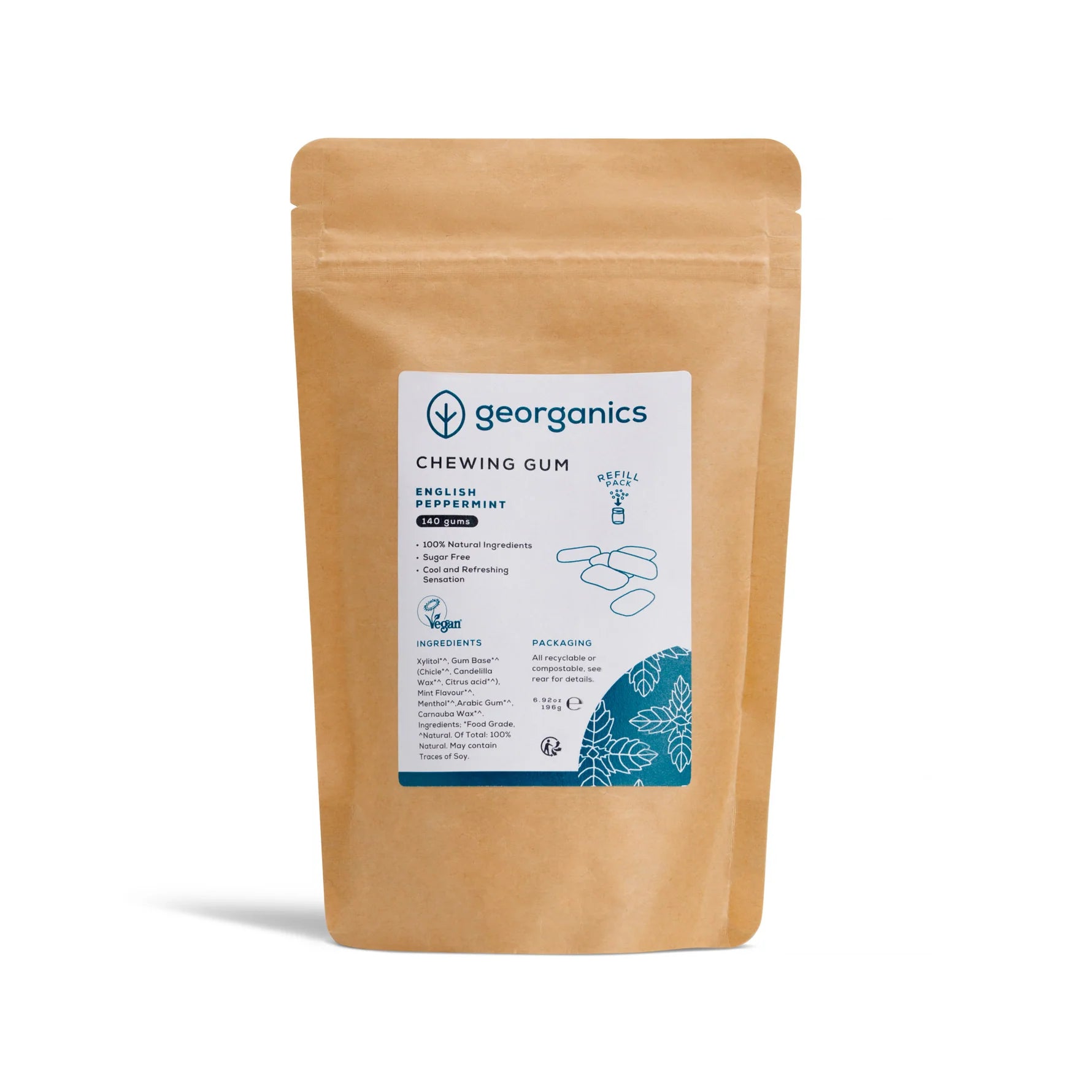 Georganics Kramtomosios gumos papildymas su pipirmėte (refill)