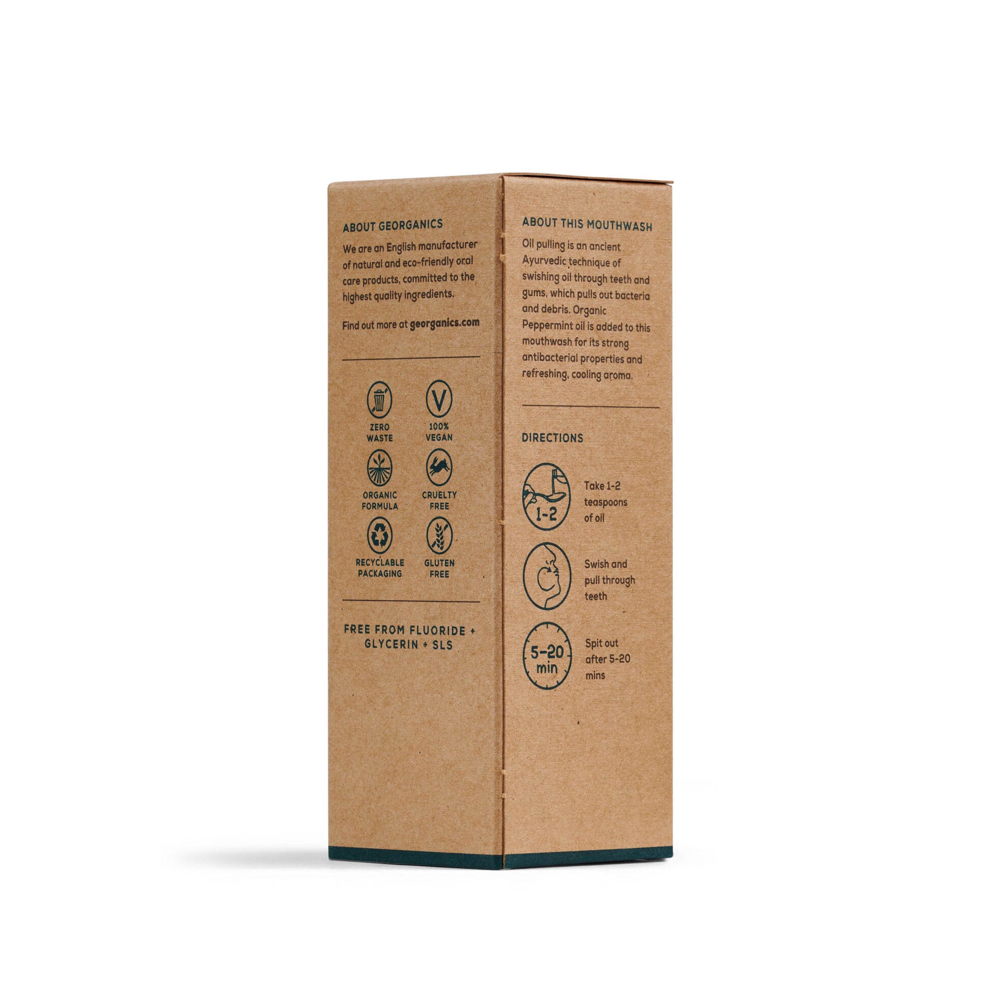 Georganics aliejinis burnos skalavimo skystis su pipirmėte - be fluoro - 100ml