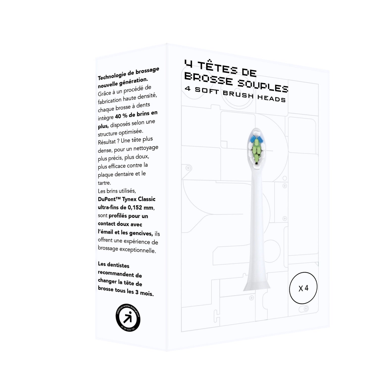 Lebon keičiamos galvutės elektriniam dantų šepetėliui (4 vnt.)