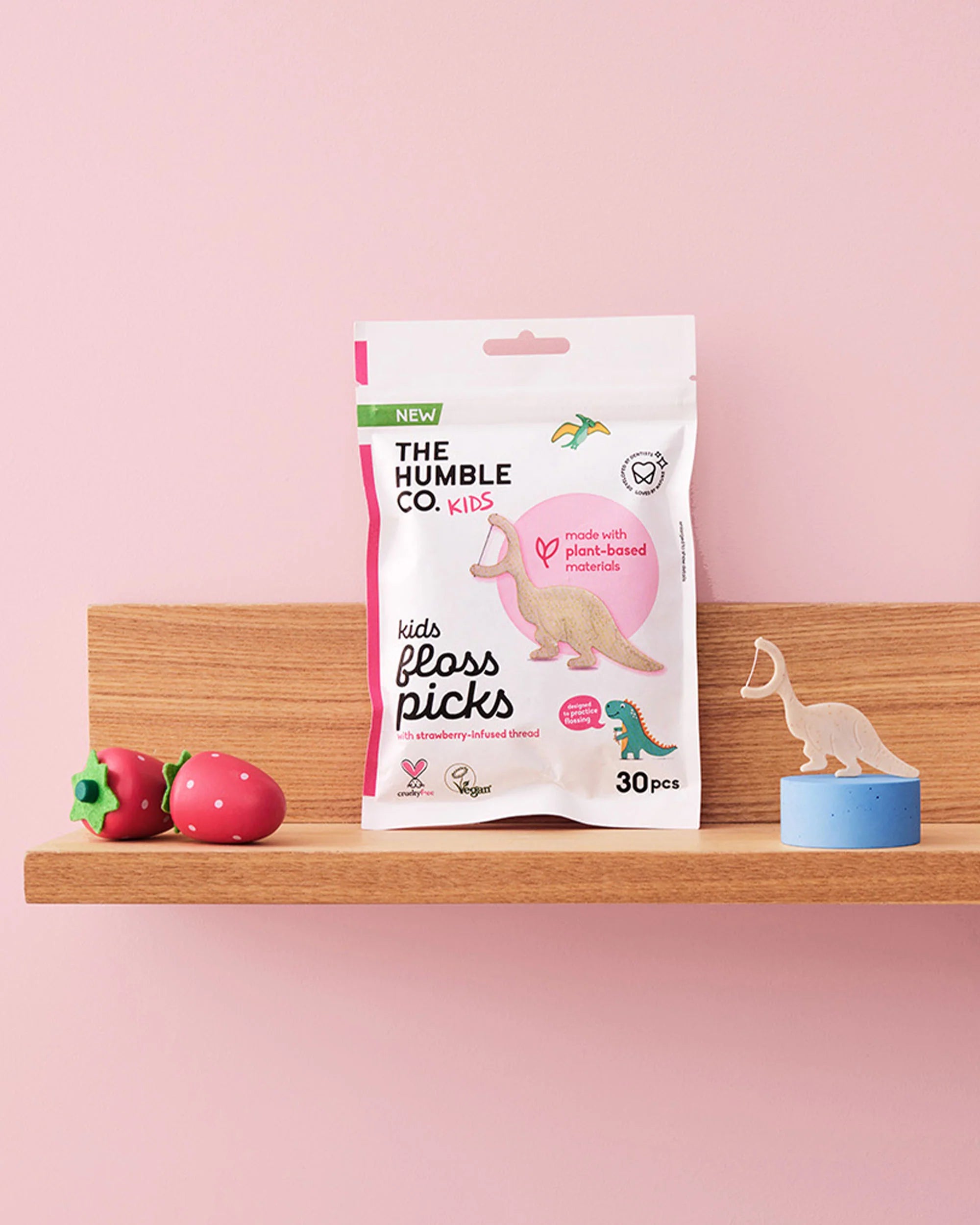 The Humble Co. dantų siūlo krapštukai vaikams (braškių skonio 30vnt.)