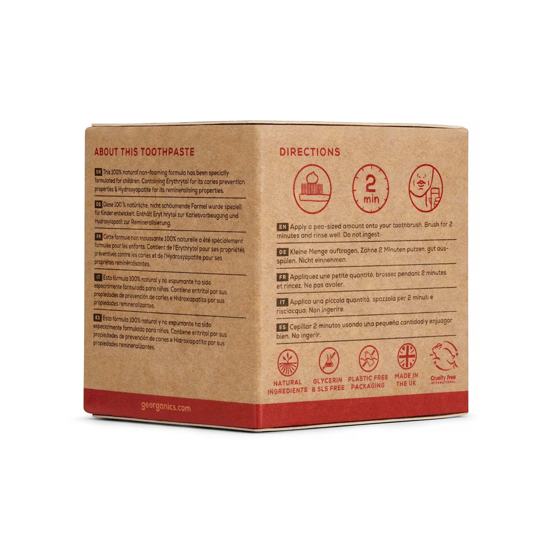 Georganics vaikiška mineralinė dantų pasta su hidroksiapatitu – braškių, be fluoro